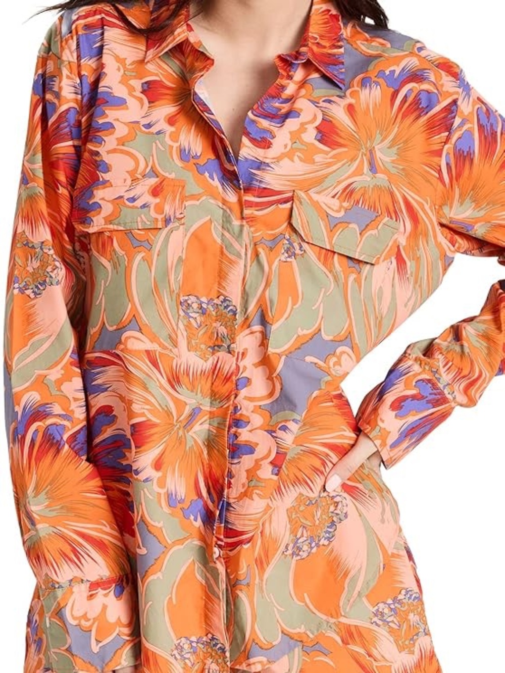 Mikoh Rotuma Orange Vivid Floral Long-Sleeve Button-Down Shirt Size Small
